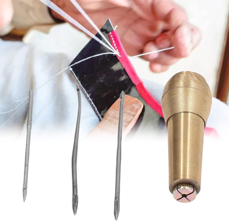Chazcool Sewing Awl, Leather Sewing Awl Needle with Copper Handle, Speedy Stitcher Sewing Awl Kit for Handmade Leather Sewing Tools Shoe and Leather Repair, Leather Sewing Awl - Image 3